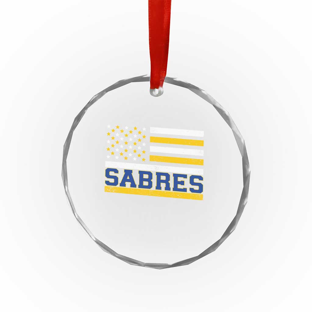 Retro Patriotic Sabres Name Pride American Flag Crystal Glass Ornament Distressed Sports Fan Graphic