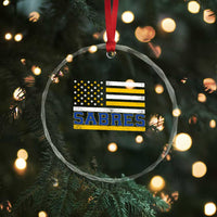 Retro Patriotic Sabres Name Pride American Flag Crystal Glass Ornament Distressed Sports Fan Graphic