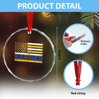 Retro Patriotic Sabres Name Pride American Flag Crystal Glass Ornament Distressed Sports Fan Graphic