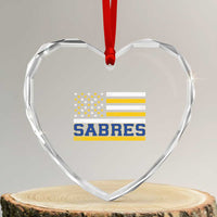 Retro Patriotic Sabres Name Pride American Flag Heart Crystal Glass Ornament Distressed Sports Fan Graphic