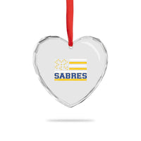 Retro Patriotic Sabres Name Pride American Flag Heart Crystal Glass Ornament Distressed Sports Fan Graphic