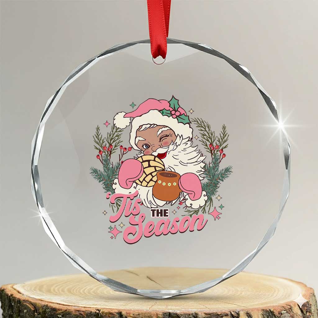 Retro Pink Santa Crystal Glass Ornament Tis The Season Feliz Navidad Latin America Mexican Christmas TS02