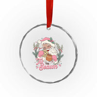Retro Pink Santa Crystal Glass Ornament Tis The Season Feliz Navidad Latin America Mexican Christmas TS02