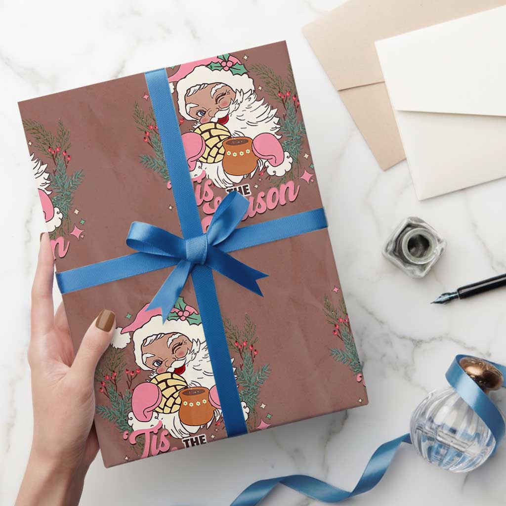 Retro Pink Santa Wrapping Paper Roll Tis The Season Feliz Navidad Latin America Mexican Christmas