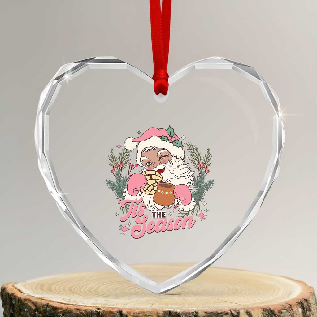 Retro Pink Santa Heart Crystal Glass Ornament Tis The Season Feliz Navidad Latin America Mexican Christmas - Wonder Print Shop