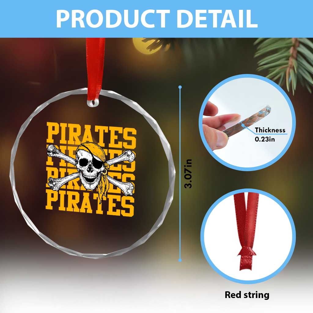Retro Pirates Crystal Glass Ornament Vintage Retro Skull Crossbones Baseball Fans