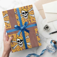 Retro Pirates Wrapping Paper Roll Vintage Retro Skull Crossbones Baseball Fans