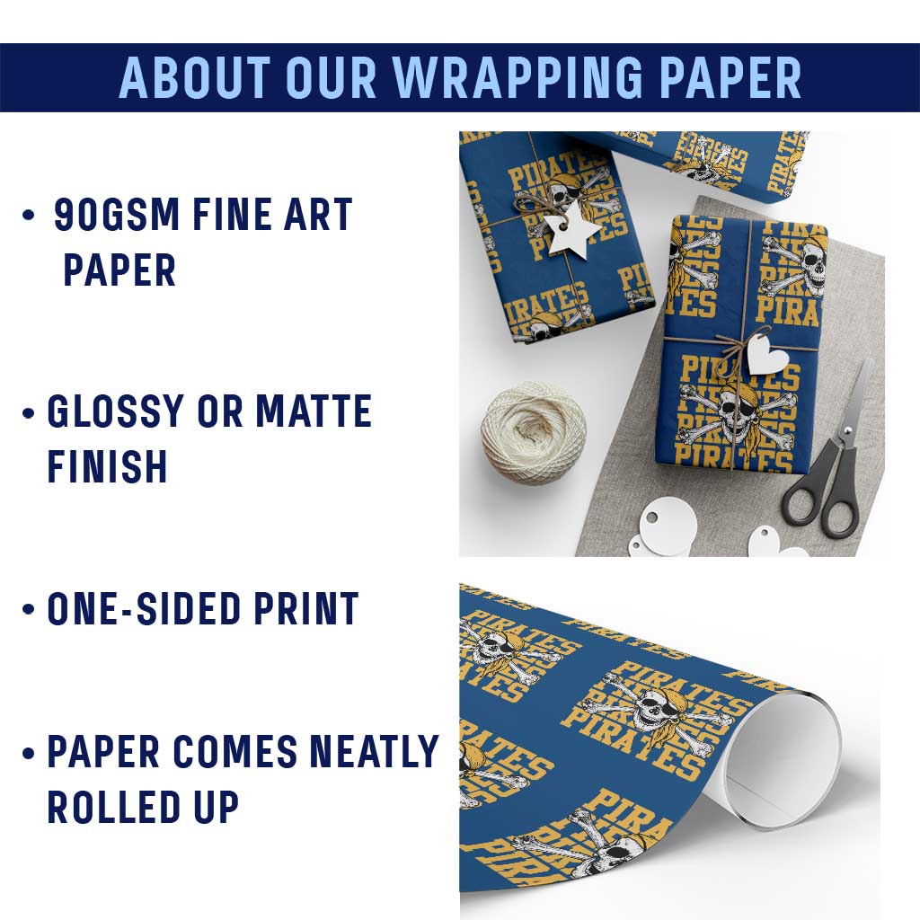 Retro Pirates Wrapping Paper Roll Vintage Retro Skull Crossbones Baseball Fans