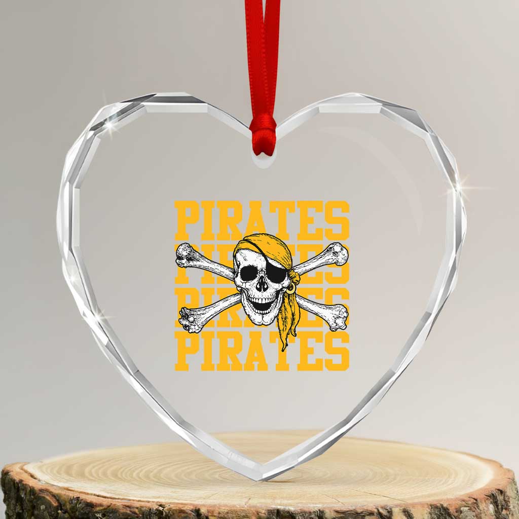 Retro Pirates Heart Crystal Glass Ornament Vintage Retro Skull Crossbones Baseball Fans