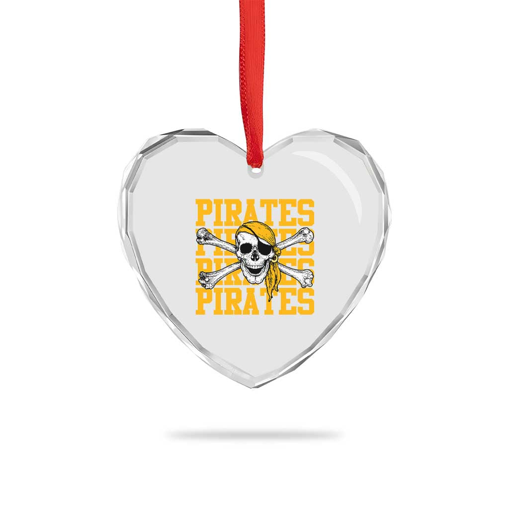 Retro Pirates Heart Crystal Glass Ornament Vintage Retro Skull Crossbones Baseball Fans