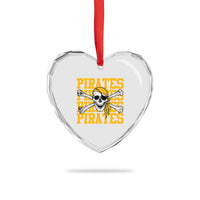 Retro Pirates Heart Crystal Glass Ornament Vintage Retro Skull Crossbones Baseball Fans