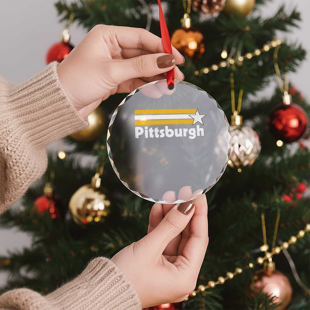 Retro Pittsburgh Crystal Glass Ornament Vintage Pennsylvania Stripes 70s 80s 90s - Wonder Print Shop