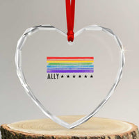 Retro Rainbow Ally Distressed Stripes Graphic Heart Crystal Glass Ornament LGBTQ Support Pride Month