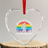 Retro Rainbow Bigfoot Heart Crystal Glass Ornament Believe In Yourself Even When Others Don't