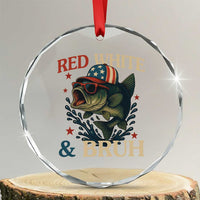 Retro Red White And Bruh Fishing Crystal Glass Ornament Funny Patriotic Bass 4th Of July TS02