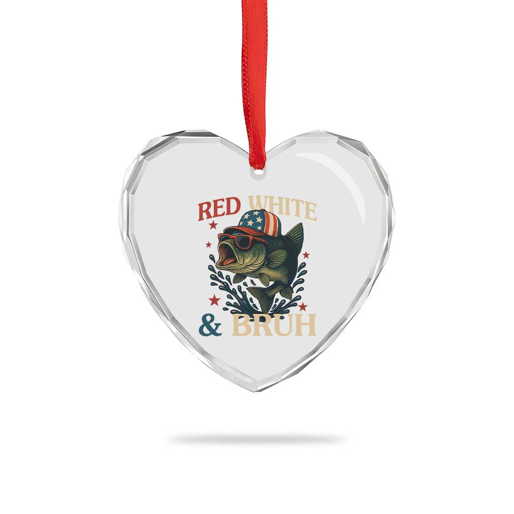 Retro Red White And Bruh Fishing Heart Crystal Glass Ornament Funny Patriotic Bass 4th Of July - Wonder Print Shop