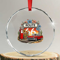 Retro Route Highway 66 Crystal Glass Ornament Boho Wildflower Americana Floral