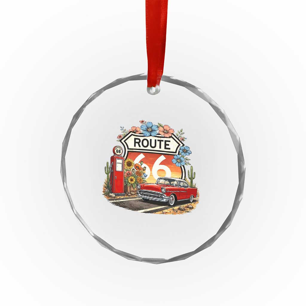 Retro Route Highway 66 Crystal Glass Ornament Boho Wildflower Americana Floral