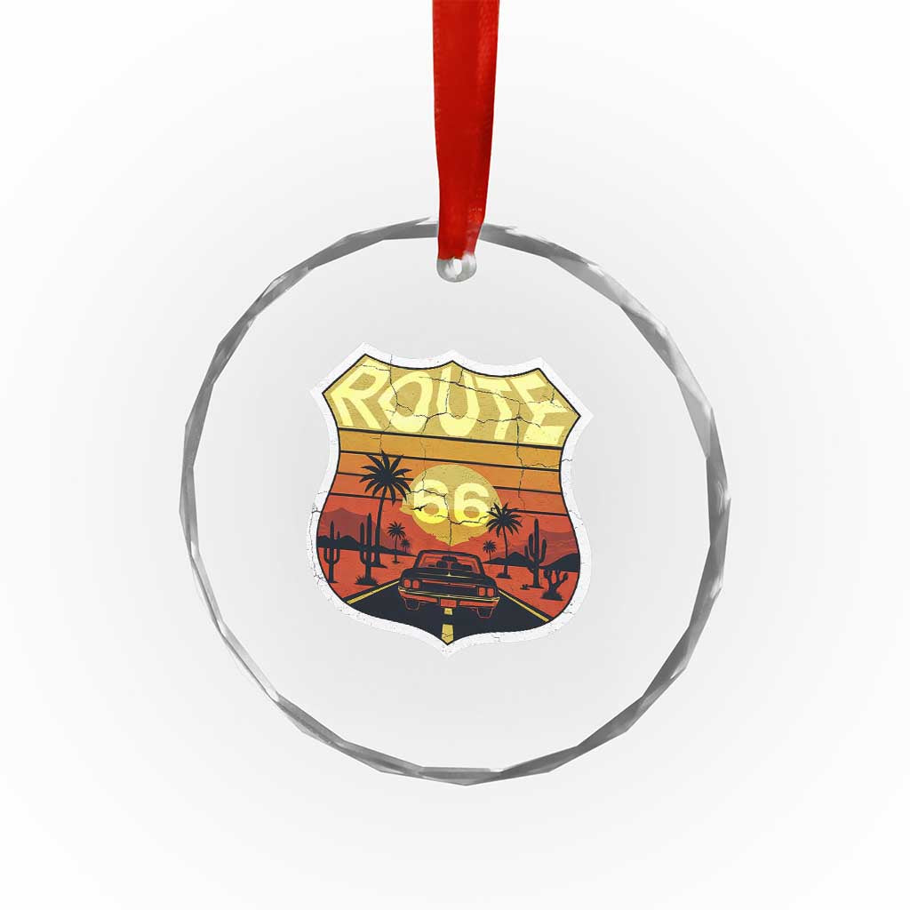 Retro Route Highway 66 Crystal Glass Ornament Vintage Americana Road Trip
