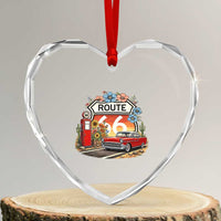 Retro Route Highway 66 Heart Crystal Glass Ornament Boho Wildflower Americana Floral