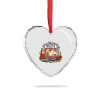 Retro Route Highway 66 Heart Crystal Glass Ornament Boho Wildflower Americana Floral