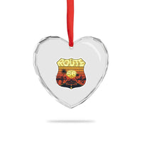 Retro Route Highway 66 Heart Crystal Glass Ornament Vintage Americana Road Trip