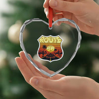 Retro Route Highway 66 Heart Crystal Glass Ornament Vintage Americana Road Trip