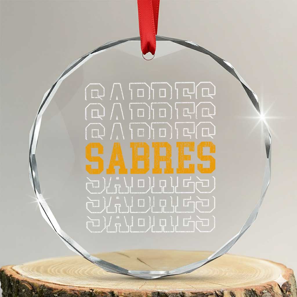 Retro Sabres Name Script Style Crystal Glass Ornament Vintage Distressed Sports Spirit Fan Pride