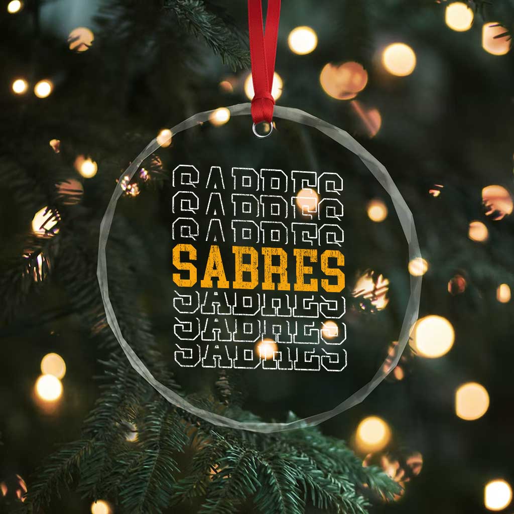 Retro Sabres Name Script Style Crystal Glass Ornament Vintage Distressed Sports Spirit Fan Pride