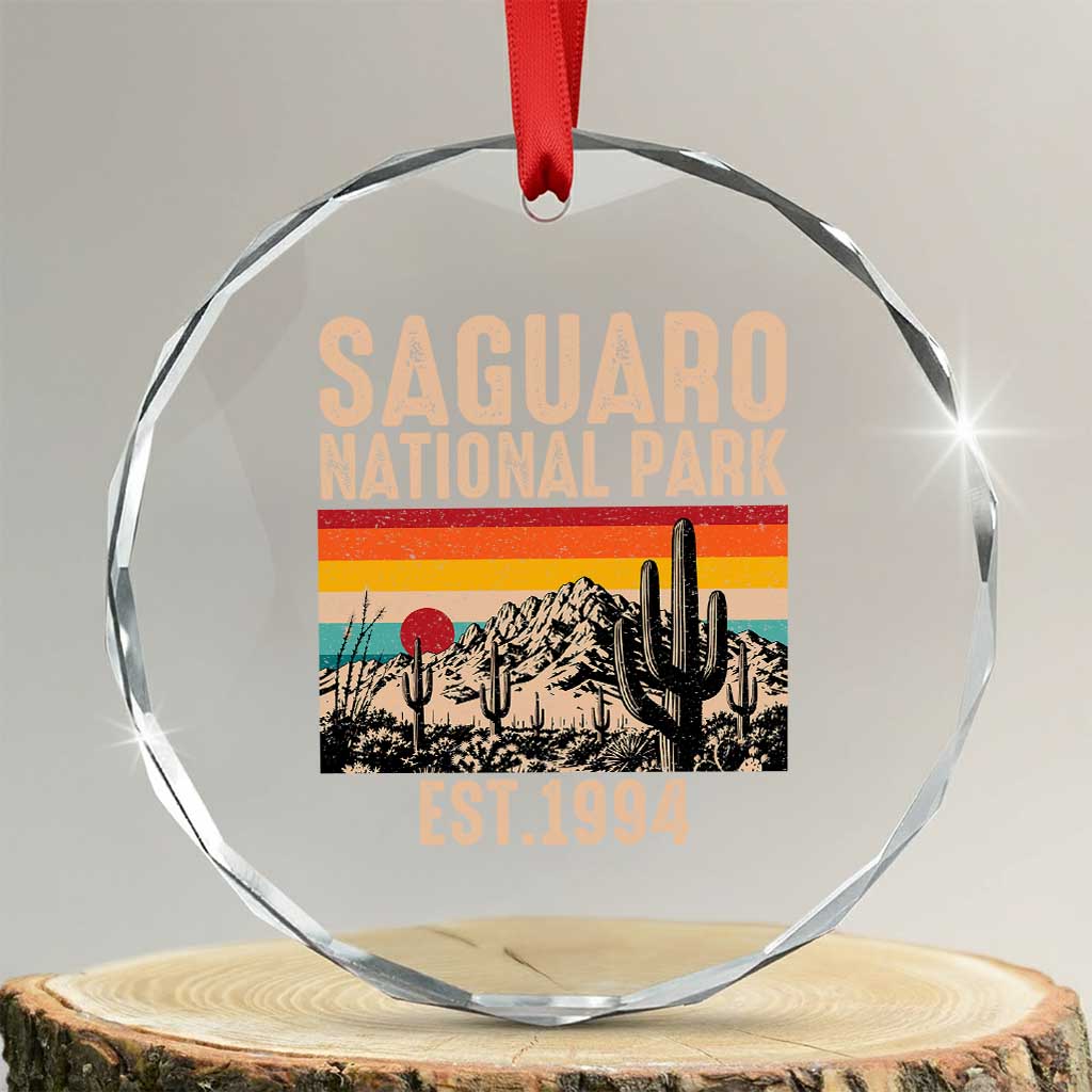 Retro Saguaro National Park Arizona EST 1994 Crystal Glass Ornament Desert Cactus Sunset Hiking Camping Nature Souvenir