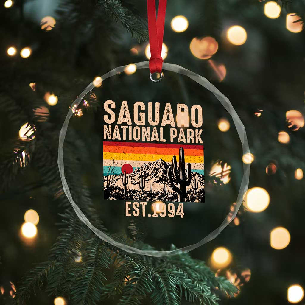 Retro Saguaro National Park Arizona EST 1994 Crystal Glass Ornament Desert Cactus Sunset Hiking Camping Nature Souvenir