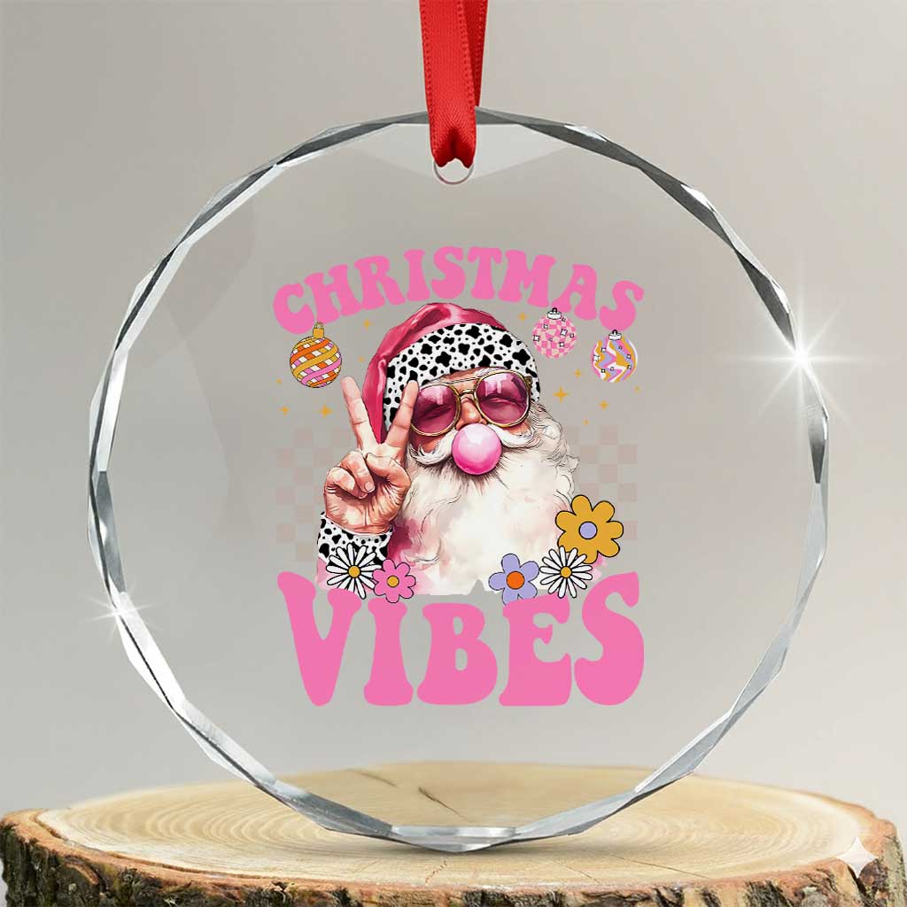 Retro Santa Crystal Glass Ornament Pink Xmas Vibes Groovy Santa Claus Womens Kids Girls Gifts TS10