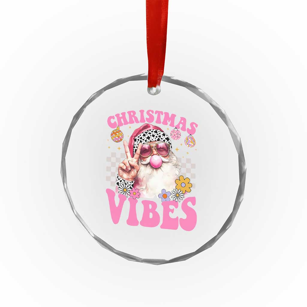 Retro Santa Crystal Glass Ornament Pink Xmas Vibes Groovy Santa Claus Womens Kids Girls Gifts TS10