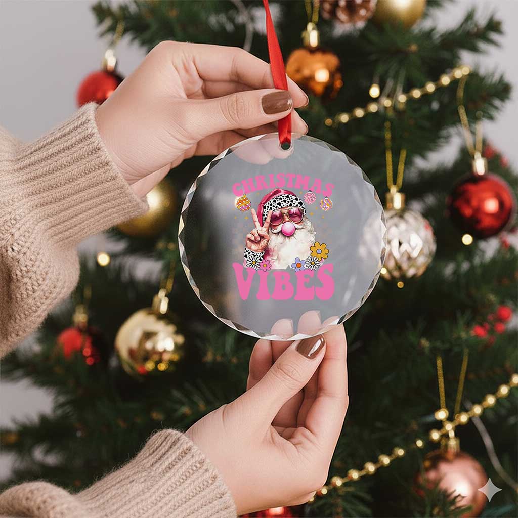 Retro Santa Crystal Glass Ornament Pink Xmas Vibes Groovy Santa Claus Womens Kids Girls Gifts TS10