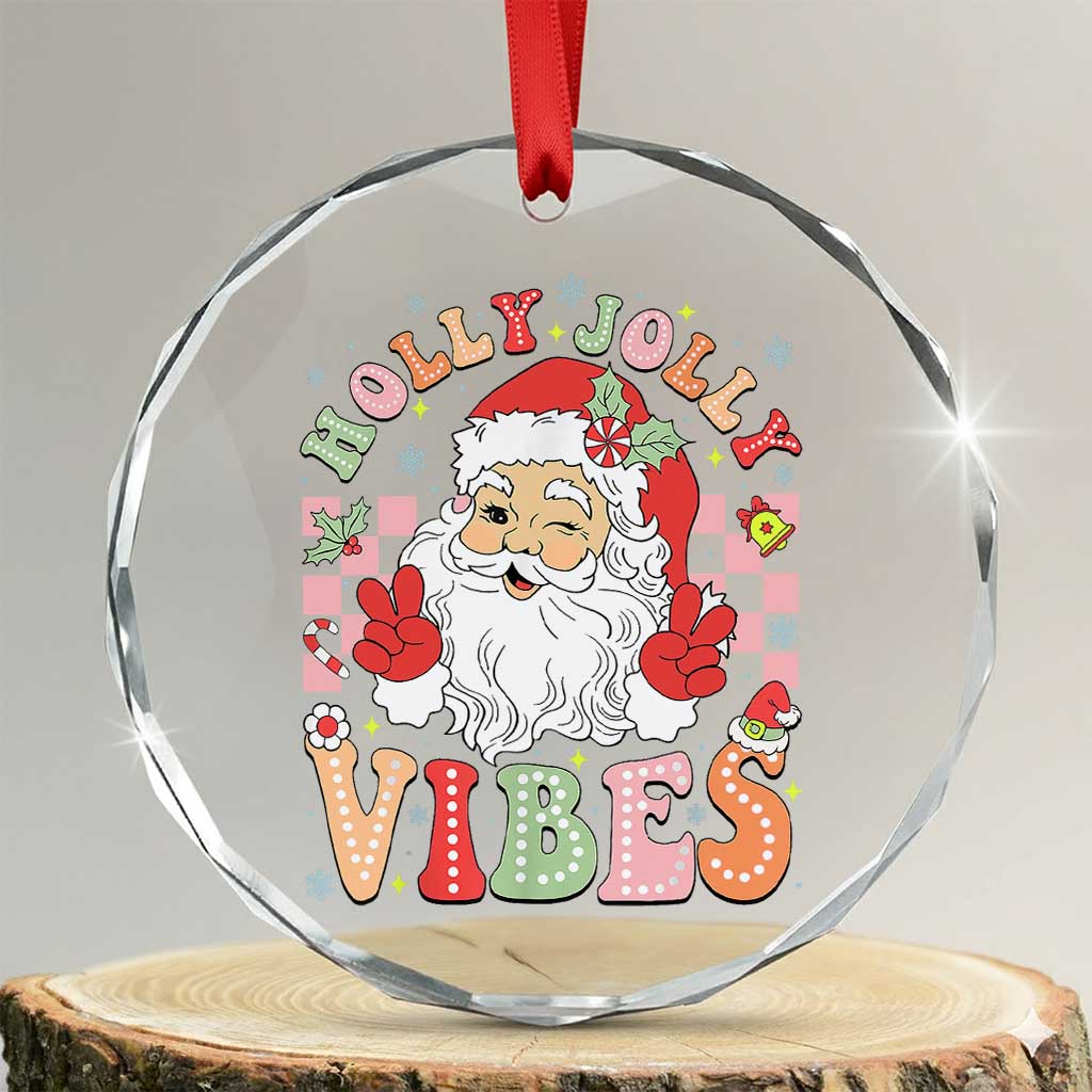 Retro Santa Xmas Crystal Glass Ornament Groovy Cute Santa Claus Christmas Vibes Xmas - Wonder Print Shop