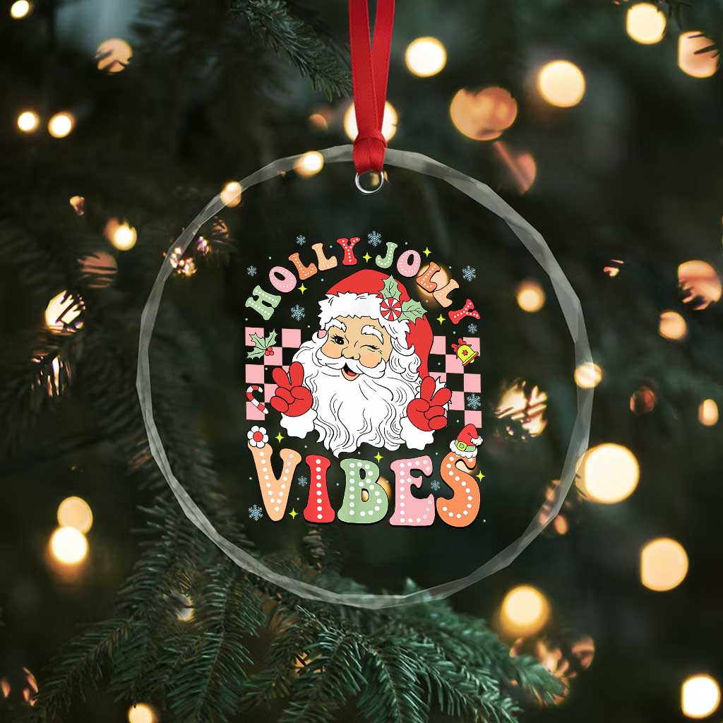Retro Santa Xmas Crystal Glass Ornament Groovy Cute Santa Claus Christmas Vibes Xmas TS02