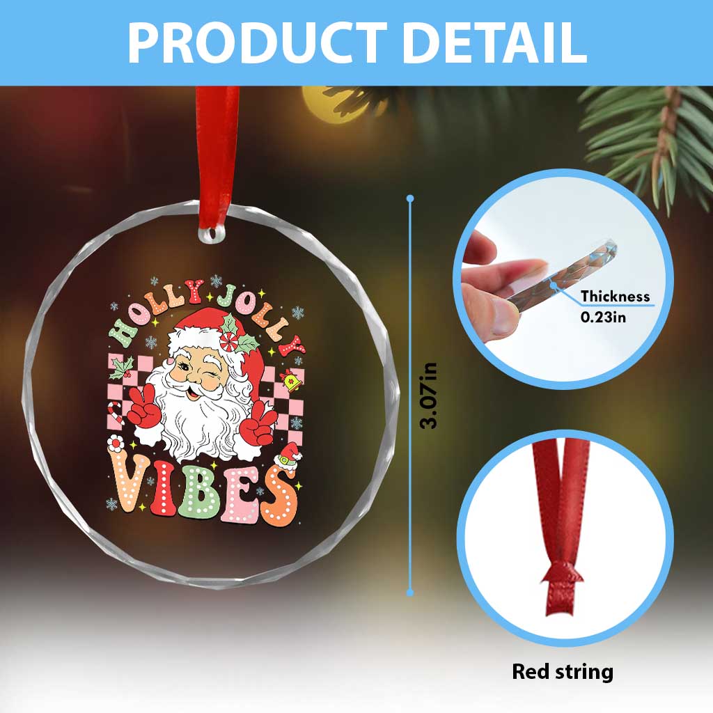 Retro Santa Xmas Crystal Glass Ornament Groovy Cute Santa Claus Christmas Vibes Xmas TS02