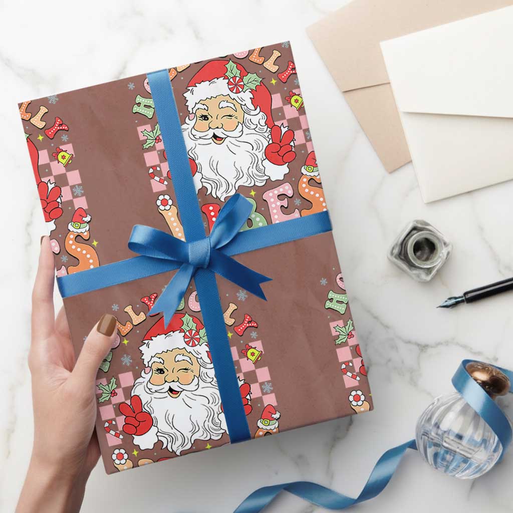 Retro Santa Xmas Wrapping Paper Roll Groovy Cute Santa Claus Christmas Vibes Xmas