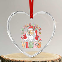 Retro Santa Xmas Heart Crystal Glass Ornament Groovy Cute Santa Claus Christmas Vibes Xmas - Wonder Print Shop