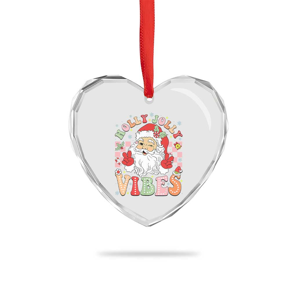 Retro Santa Xmas Heart Crystal Glass Ornament Groovy Cute Santa Claus Christmas Vibes Xmas - Wonder Print Shop