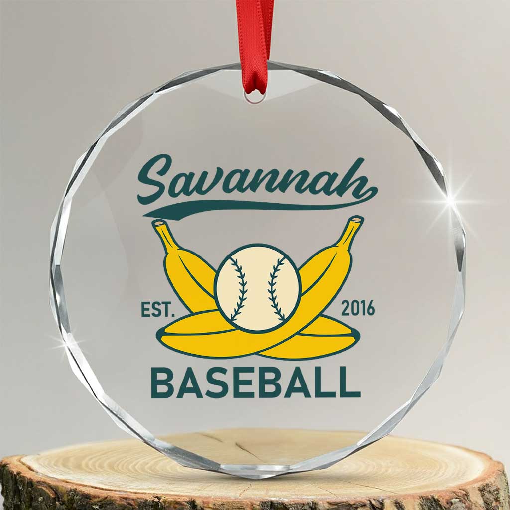 Retro Savannah Baseball Est. 2016 Crystal Glass Ornament Funny Banana and Ball Vintage Sports - Wonder Print Shop