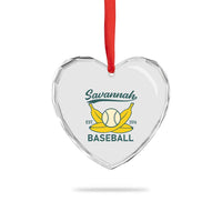 Retro Savannah Baseball Est. 2016 Heart Crystal Glass Ornament Funny Banana and Ball Vintage Sports - Wonder Print Shop