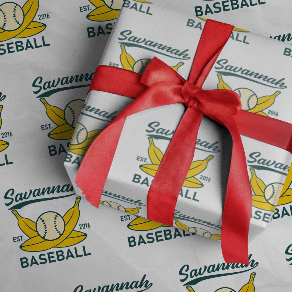 Retro Savannah Baseball Est. 2016 Wrapping Paper Roll Funny Banana and Ball Vintage Sports - Wonder Print Shop