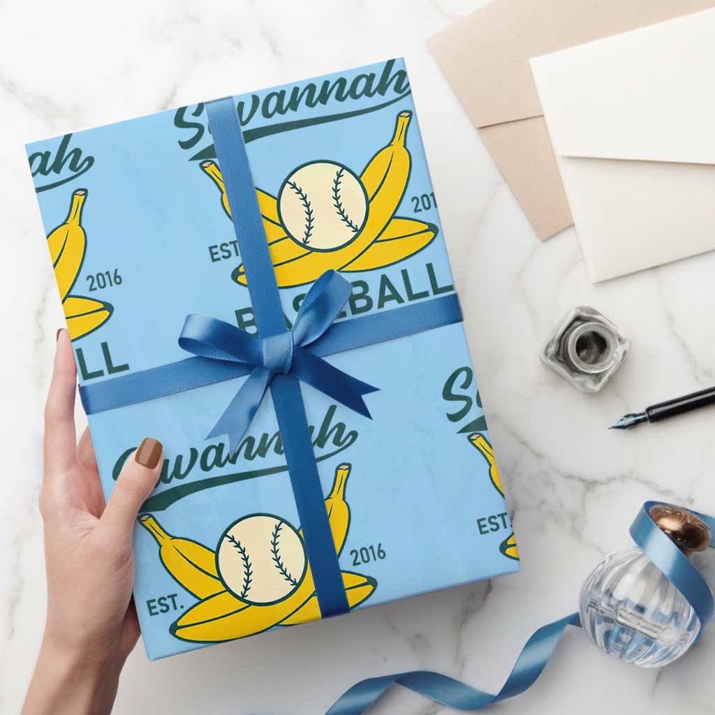 Retro Savannah Baseball Est. 2016 Wrapping Paper Roll Funny Banana and Ball Vintage Sports - Wonder Print Shop