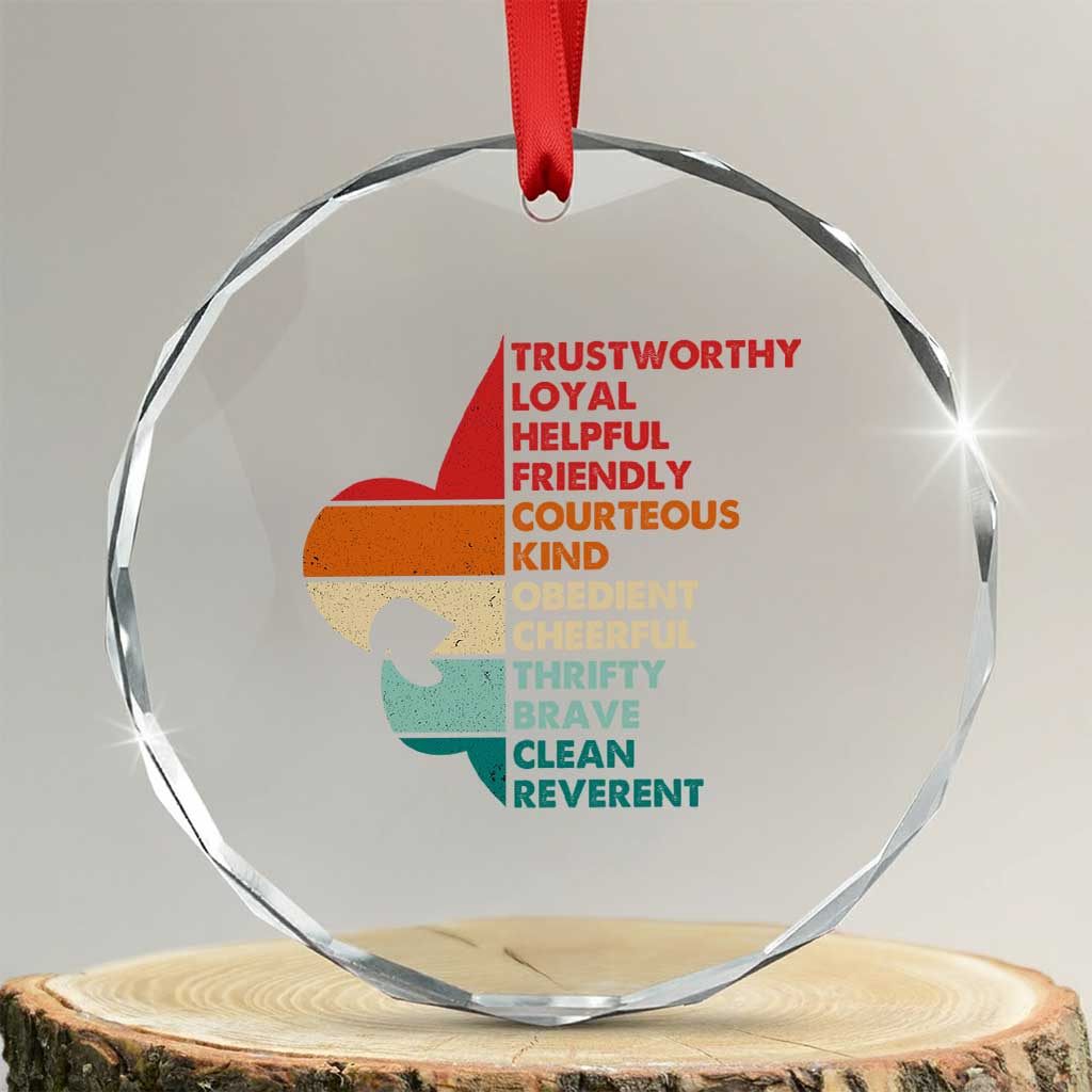 Retro Scout Law Values Crystal Glass Ornament Vintage Fleur-de-Lis - Wonder Print Shop