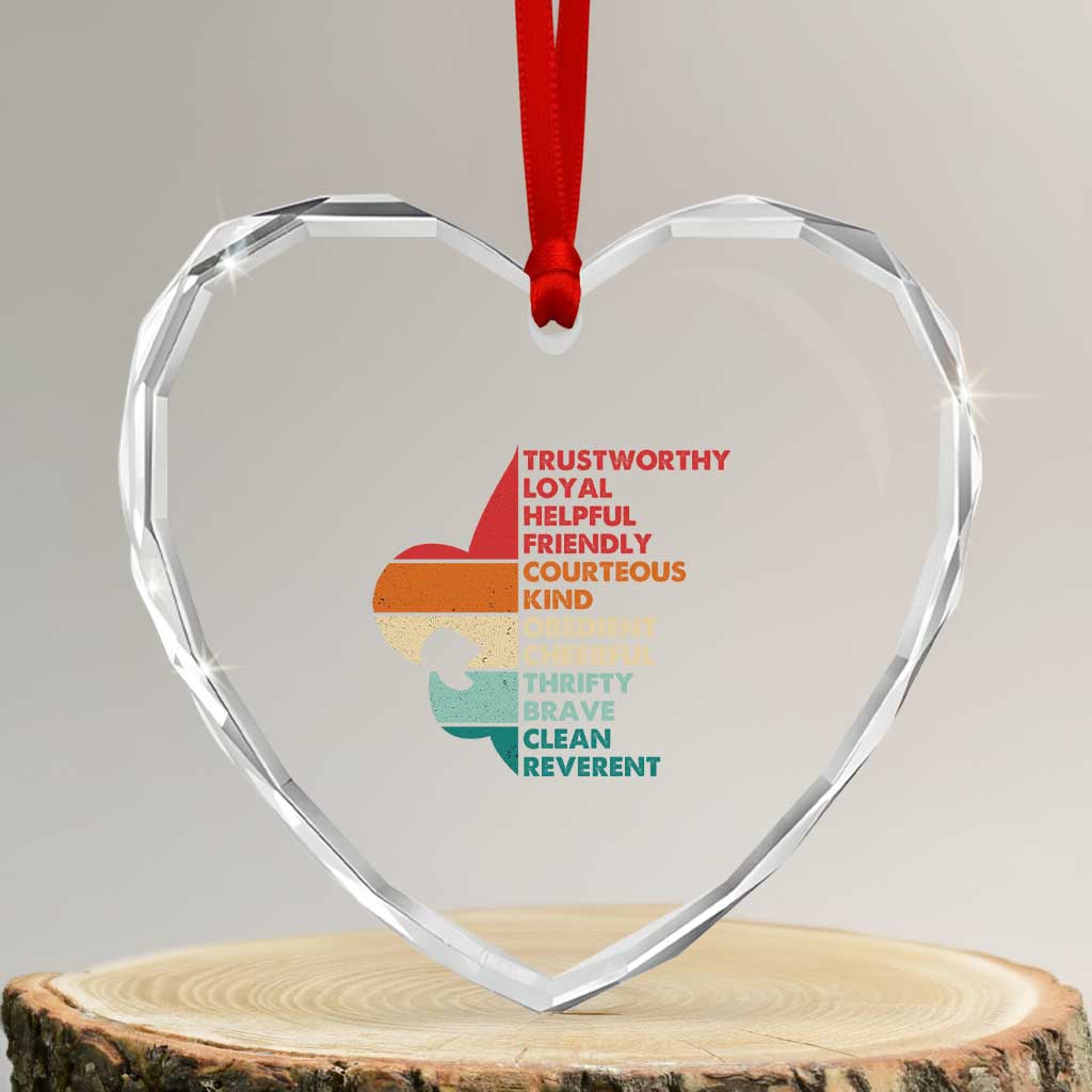 Retro Scout Law Values Heart Crystal Glass Ornament Vintage Fleur-de-Lis - Wonder Print Shop