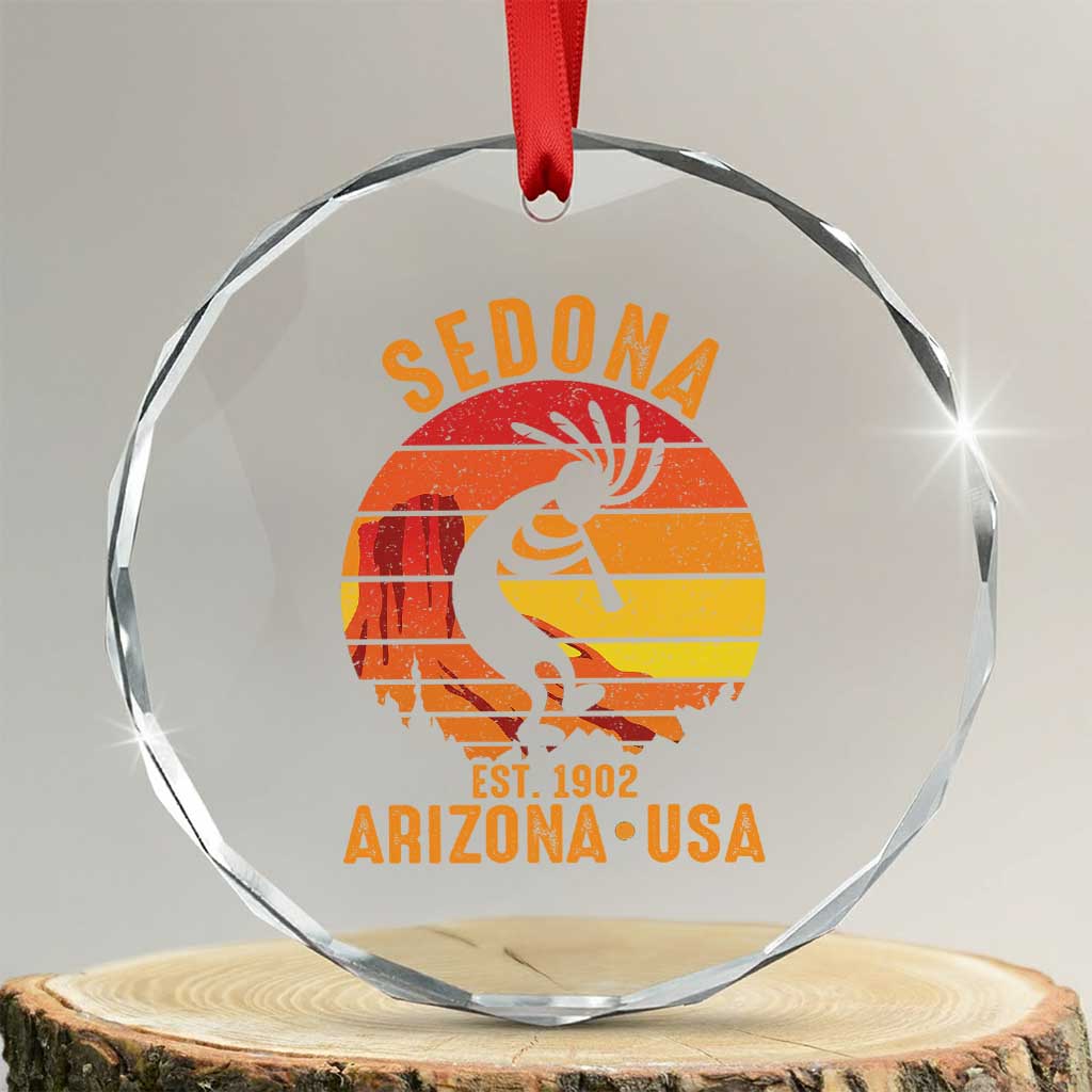 Retro Sedona Arizona Dancing Kokopelli Crystal Glass Ornament Southwest Native Symbol Desert Heritage Established 1902