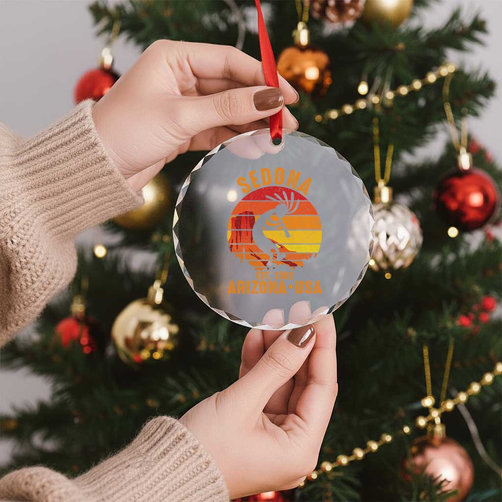 Retro Sedona Arizona Dancing Kokopelli Crystal Glass Ornament Southwest Native Symbol Desert Heritage Established 1902