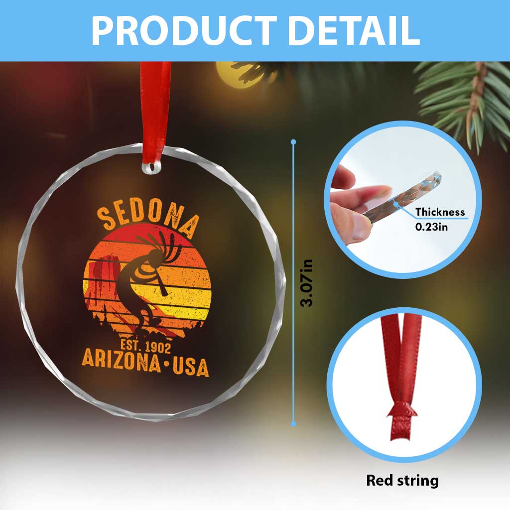Retro Sedona Arizona Dancing Kokopelli Crystal Glass Ornament Southwest Native Symbol Desert Heritage Established 1902