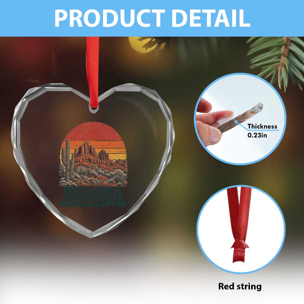 Retro Sedona Arizona Mountain Heart Crystal Glass Ornament Southwest Hiking Outdoor Nature Souvenir
